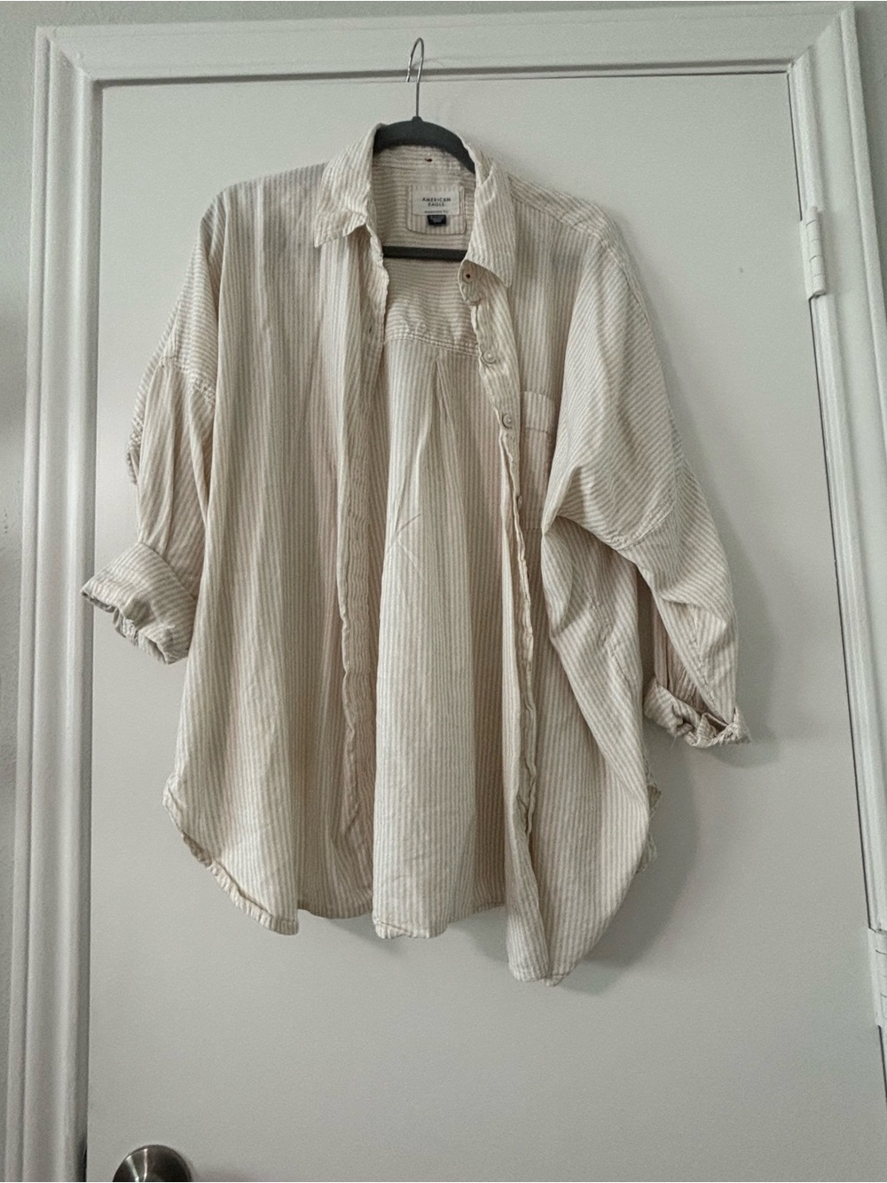 American Eagle Outfitters Cream Striped Button-Down Shirt
